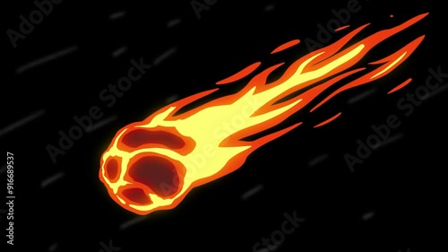 Meteorite Asteroid burning and falling on the night view Cartoon Animation on the green screen