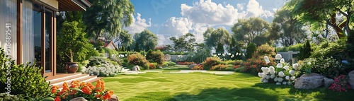 Plakat Home garden landscape design, augmented reality blueprint, futuristic aesthetics