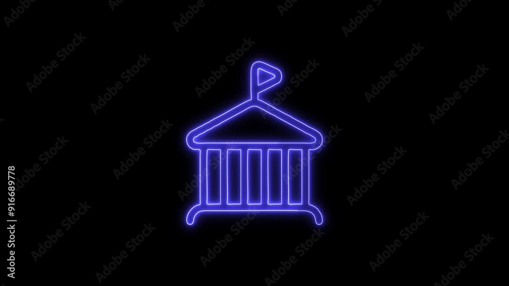 Neon Glowing Government Flag Icon Isolated on Black Background. 4K Ultra HD Video Motion Graphic Animation Neon Glowing Government Flag Icon Isolated on Black Background. 4K Ultra HD Video Motion Graphic Animation