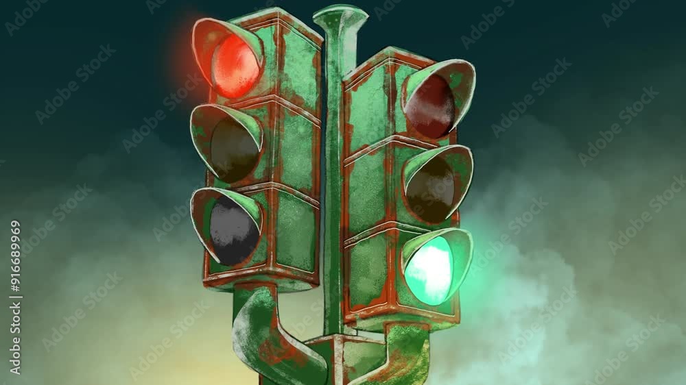 Traffic Light Cartoon Animation Illustration changing from red to green ...