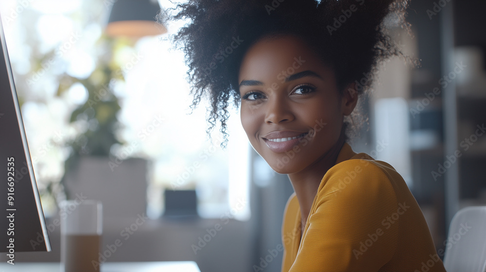 Obraz premium An African-American woman working at a computer