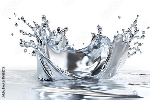 Fototapeta Naklejka Na Ścianę i Meble -  3d Molten silver splash isolated on white background