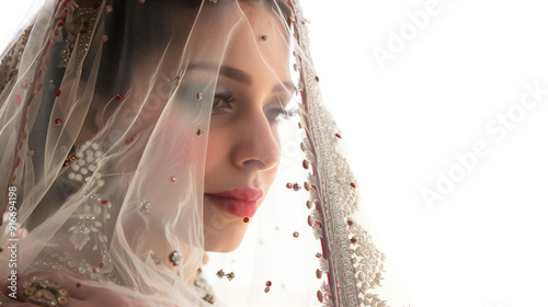 Indian wedding: bride in full ghoonghat with sheer fabric photo