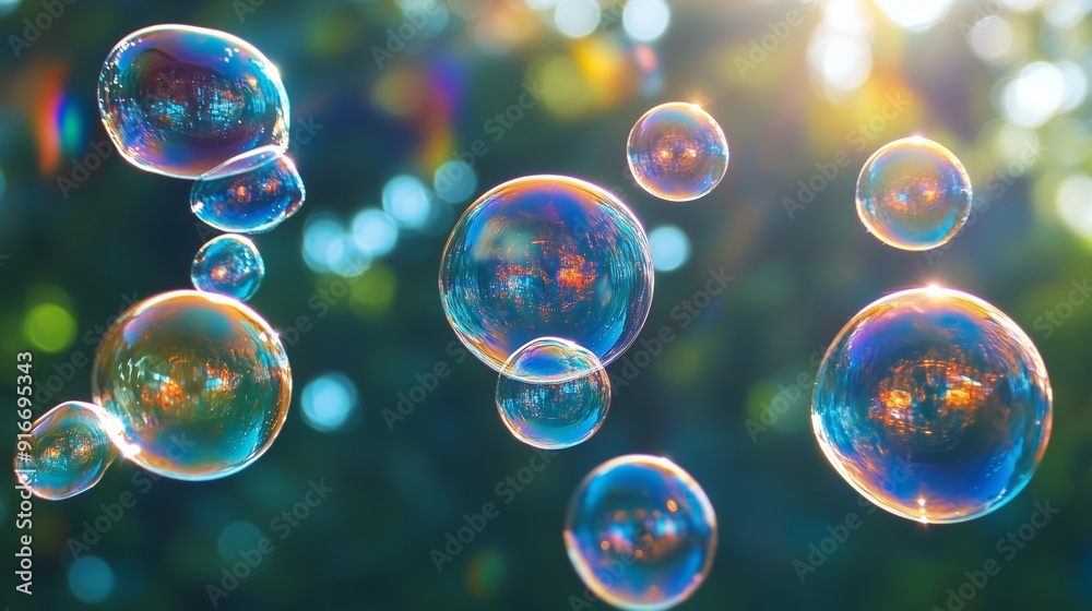 A Beautiful Display of Colorful Bubbles in Sunlight A Beautiful Display of Colorful Bubbles in Sunlight