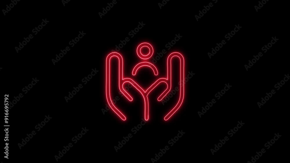 Neon Glowing HR Person Icon Isolated on Black Background. 4K Ultra HD Video Motion Graphic Animation