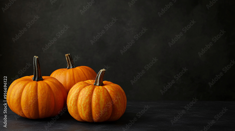 Seasonal fall pumpkins isolated on a dark background, Halloween composition, autumn concept decoration. Suitable for seasonal and Halloween-themed designs and decorations. Seasonal fall pumpkins isolated on a dark background, Halloween composition, autumn concept decoration. Suitable for seasonal and Halloween-themed designs and decorations.