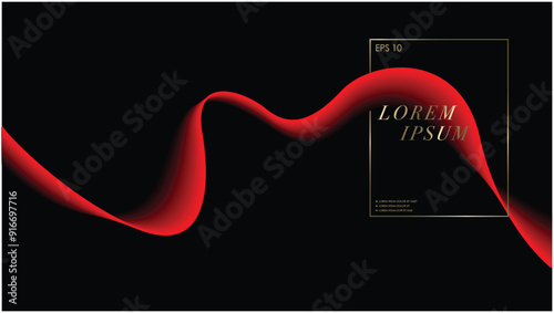 Red flowing wavy line design on black background. Luxury Red and Black Design system template. 