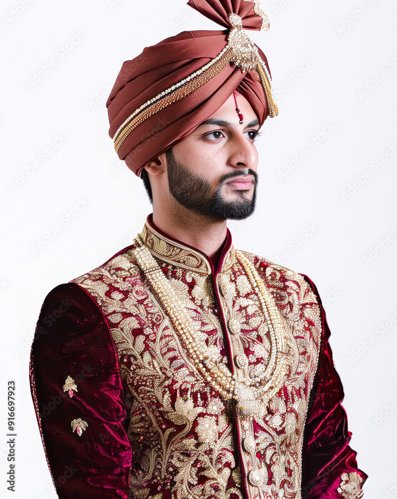 Obraz premium Indian wedding Groom in Velvet Splendour Sherwani