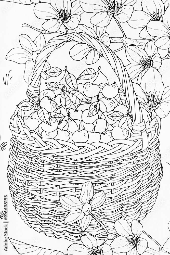 Obraz premium Arrière plan noir et blanc au motif graphique fleuri