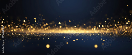 abstract background with Dark blue and gold particle. Christmas Golden light bokeh on navy blue background. black bokeh background black texture dark Gold foil texture. Holiday concept. ai