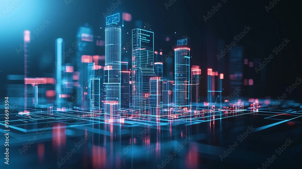 AI-powered city, futuristic urban design, digital society, holographic technology AI-powered city, futuristic urban design, digital society, holographic technology