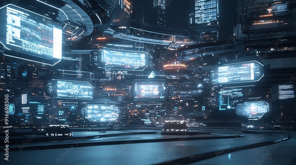 Fototapeta premium AI-controlled metropolis, futuristic architecture, innovative technology, holographic displays