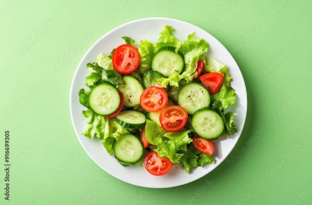 Fresh Green Salad with Tomatoes and Cucumbers Fresh Green Salad with Tomatoes and Cucumbers