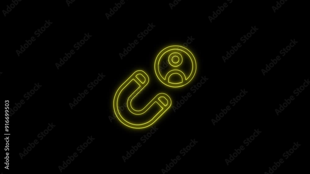 Neon Glowing Magnet User Icon Isolated on Black Background. 4K Ultra HD Video Motion Graphic Animation Neon Glowing Magnet User Icon Isolated on Black Background. 4K Ultra HD Video Motion Graphic Animation