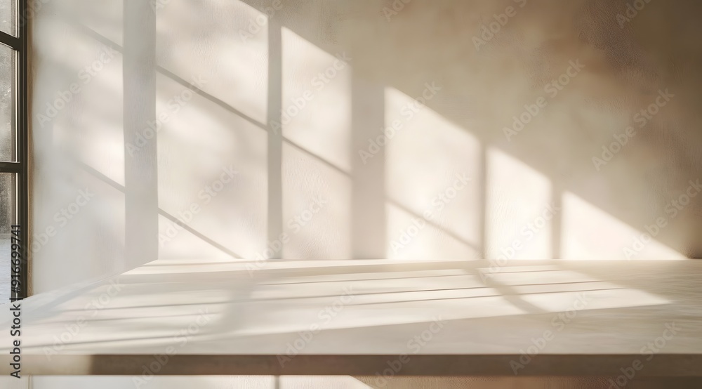Close-up of a table with soft shadow on beige background for product display or presentation mockup Close-up of a table with soft shadow on beige background for product display or presentation mockup