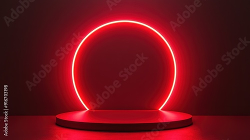 Abstract red light podium, glowing with vibrant red hues, ready for product showcase