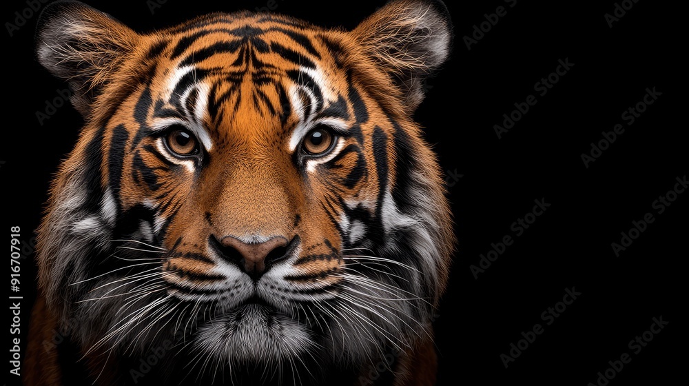 Sumatran Tiger Face, Close-Up And Powerful Sumatran Tiger Face, Close-Up And Powerful