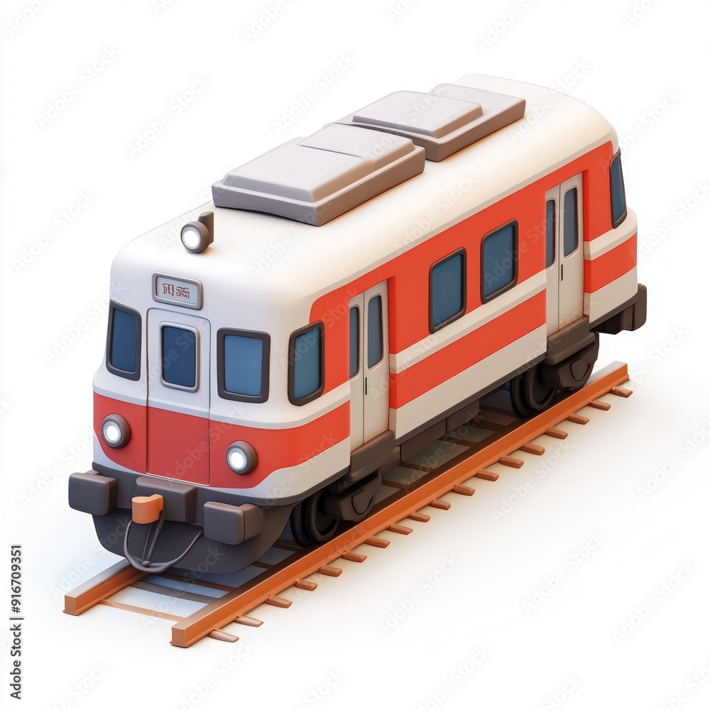Fototapeta premium 3D Cartoon Train on Railway Track