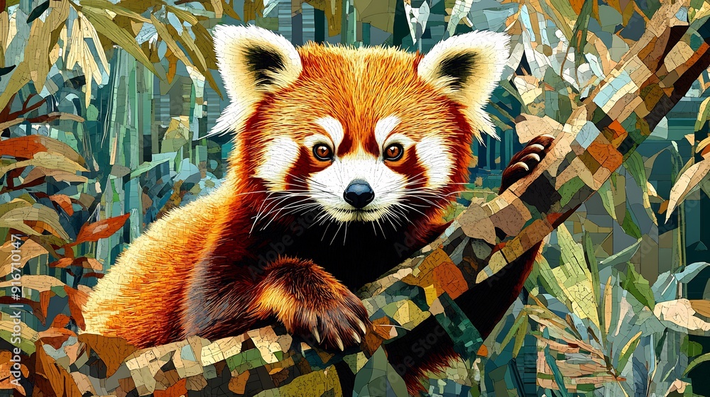 Red Panda on a Branch in a Forest Red Panda on a Branch in a Forest