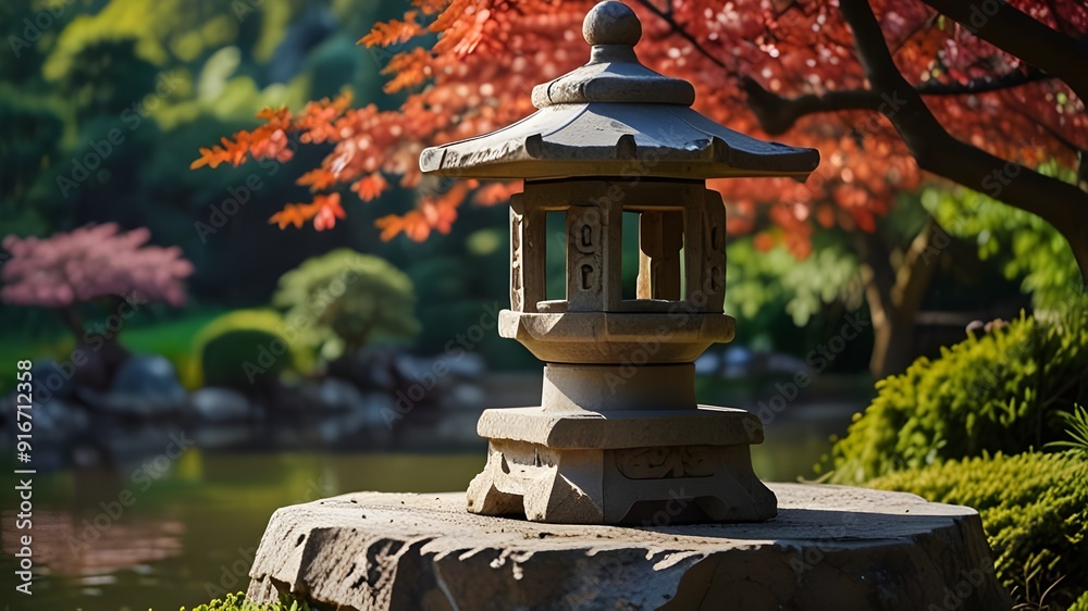 Stone lantern and beauty of nature in japanese garden in Kaiserslautern . Amazing spring sunny day! Generative AI Stone lantern and beauty of nature in japanese garden in Kaiserslautern . Amazing spring sunny day! Generative AI