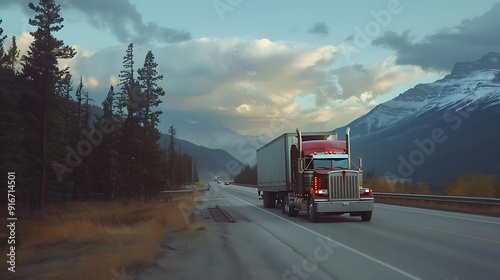 American big rig semi truck on highway