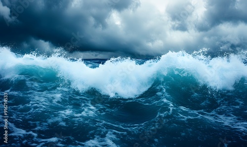 turbulent waves of the open sea during a storm, Generative AI 