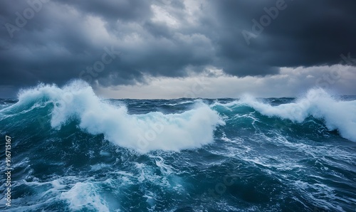 turbulent waves of the open sea during a storm, Generative AI 