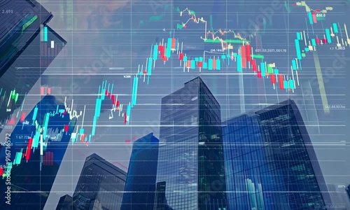 Financial Skyline: A dynamic and abstract image of a cityscape overlaid with stock market charts, symbolizing the interconnectedness of urban life and financial markets.  
