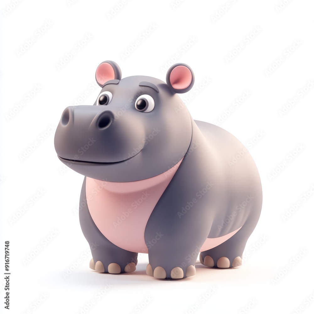 Cute Cartoon Hippopotamus 3D Render Cute Cartoon Hippopotamus 3D Render