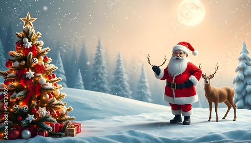 Christmas background with santa christmas tree gifts and chrismats celebrations photo