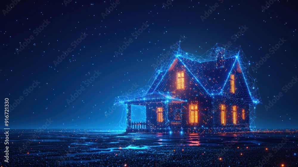 Fototapeta premium Digital House in the Night Sky