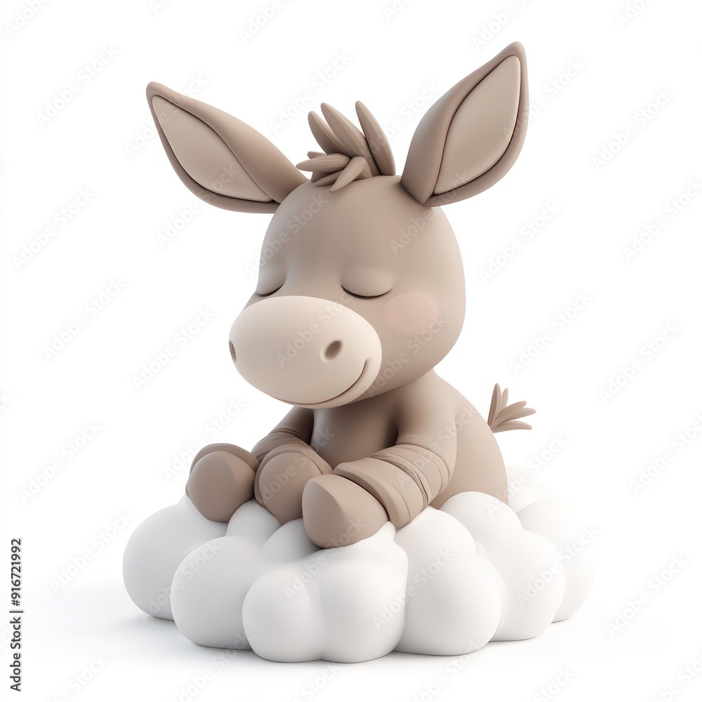 Obraz premium Cute Donkey Sleeping on Cloud