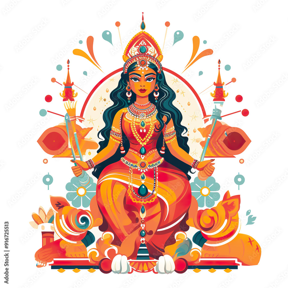 A woman is sitting on a lotus flower and holding a sword A woman is sitting on a lotus flower and holding a sword
