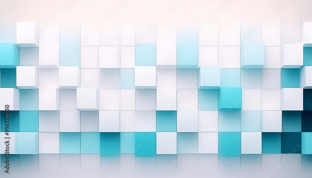 Modern abstract wall design featuring 3D light blue and white geometric shapes on a smooth surface Modern abstract wall design featuring 3D light blue and white geometric shapes on a smooth surface