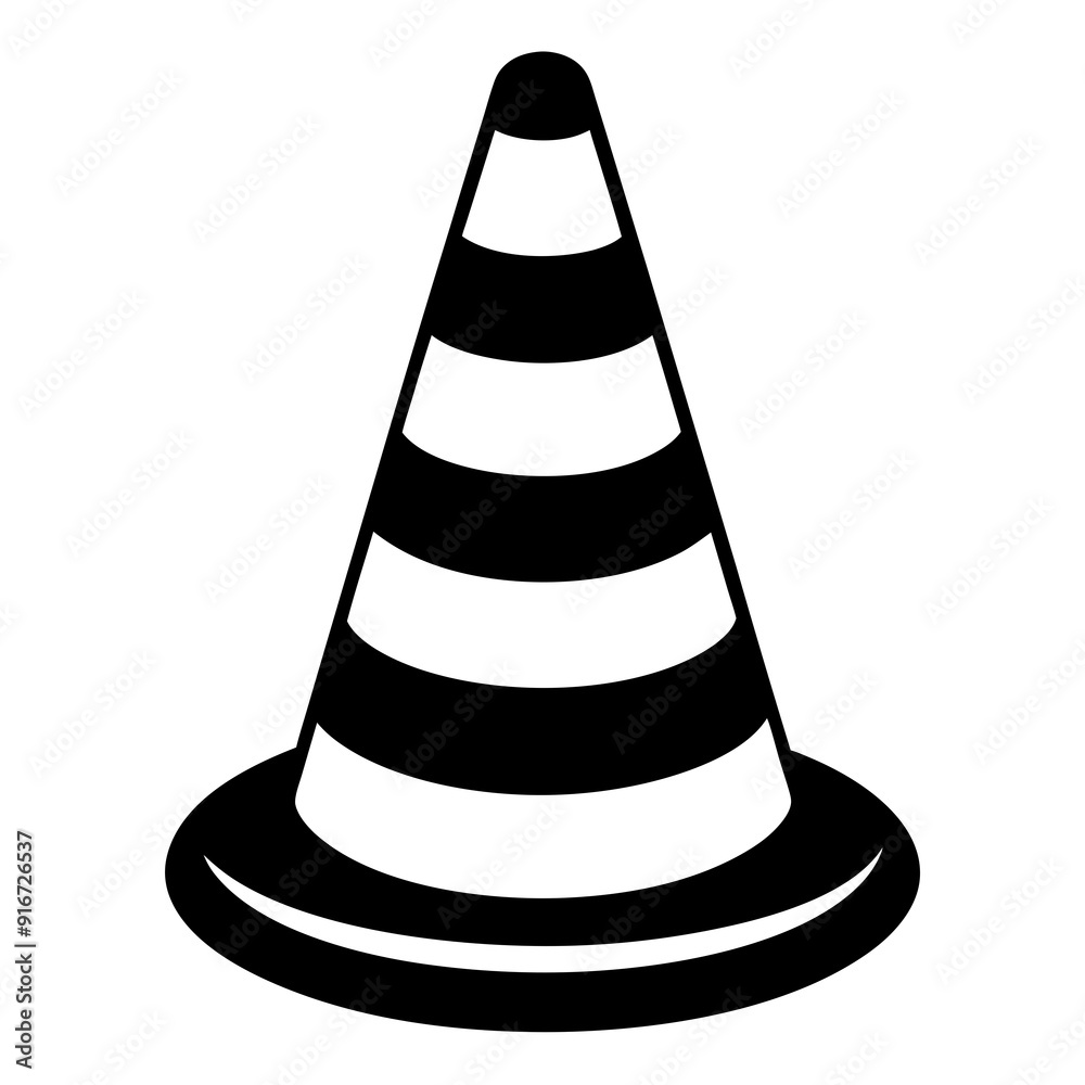 Traffic cone black with white stripes is standing up art vector illustration Traffic cone black with white stripes is standing up art vector illustration