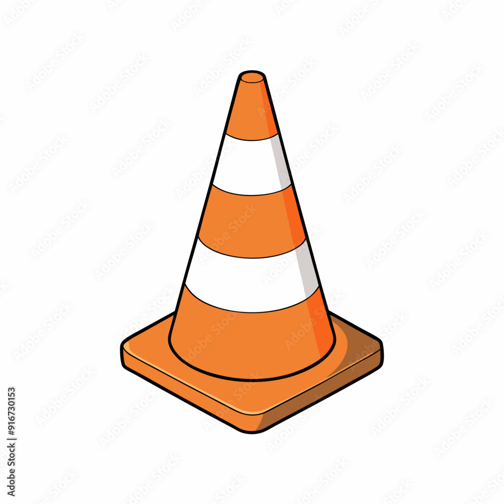 Traffic cone with white stripes is standing up art vector illustration Traffic cone with white stripes is standing up art vector illustration