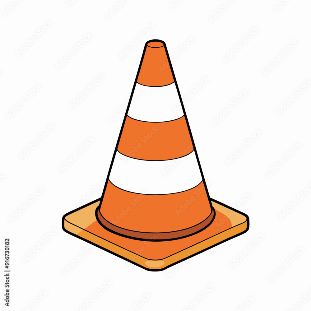 Traffic cone with white stripes is standing up art vector illustration Traffic cone with white stripes is standing up art vector illustration