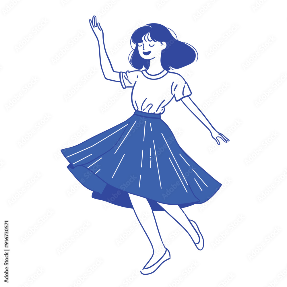 Joyful dancing girl in simple line art.
Joyful dancing girl in simple line art.