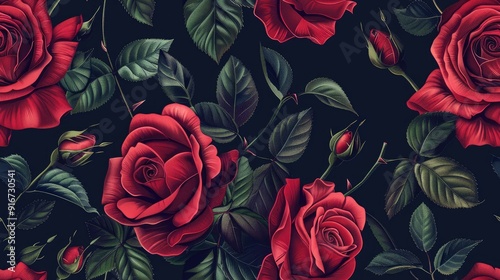 abstract pattern red rose flower decoration wallpaper nature seamless