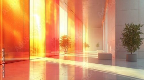 Modern Lobby with Sunset View