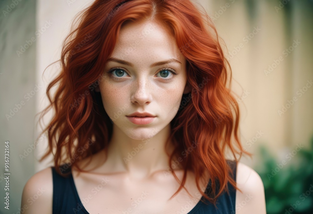 portrait of beautiful young woman with red hair, ai portrait of beautiful young woman with red hair, ai