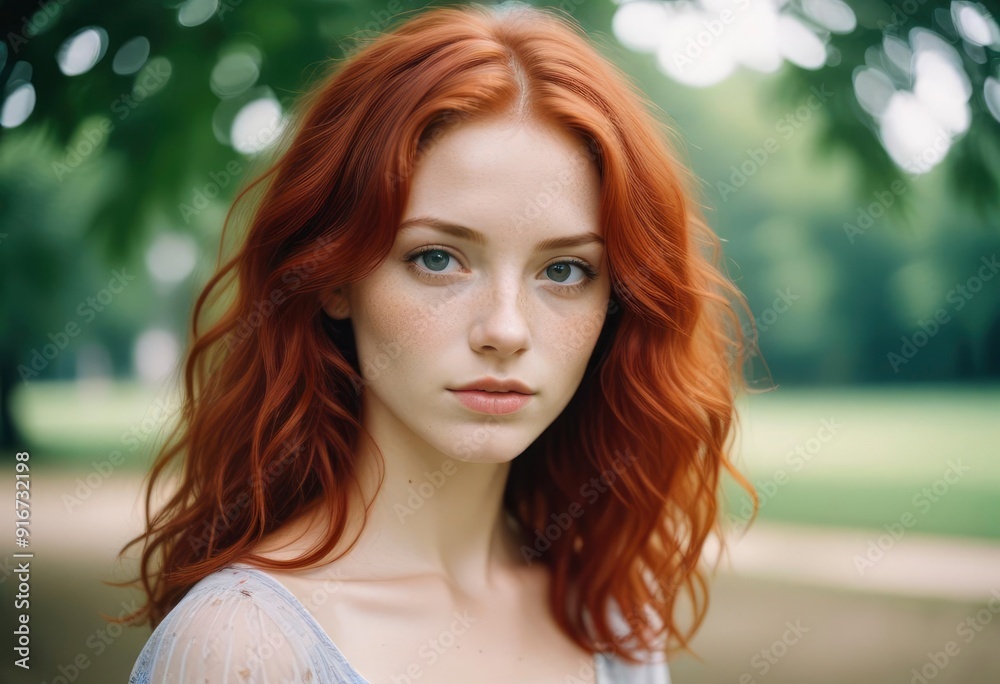 portrait of beautiful young woman with red hair, ai portrait of beautiful young woman with red hair, ai