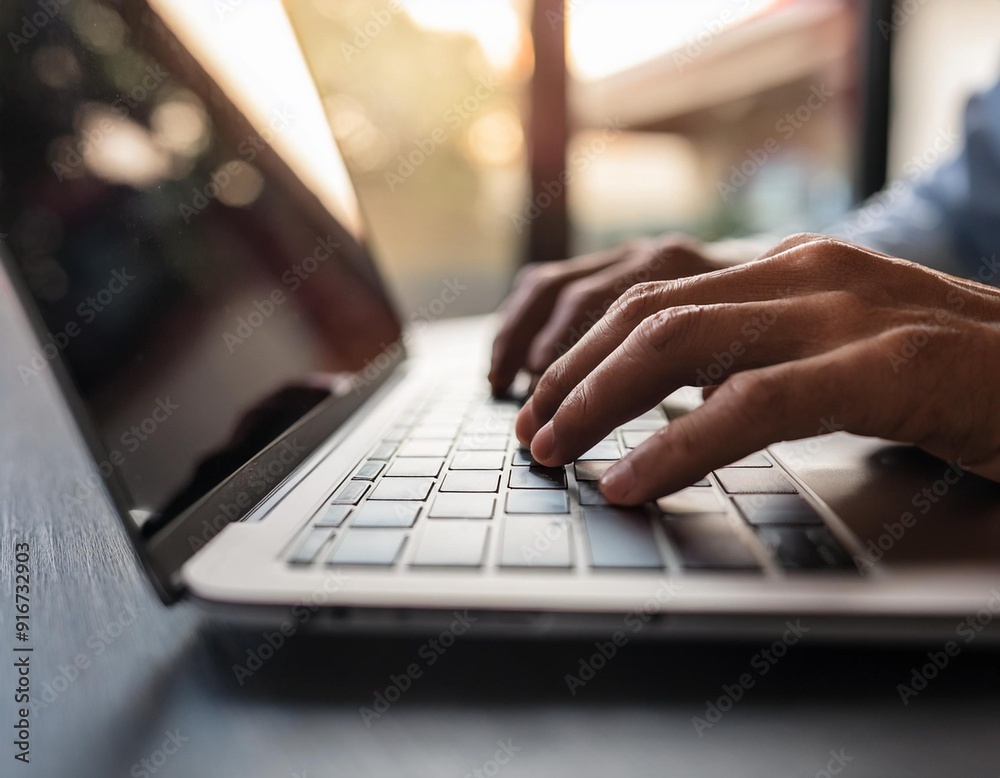 Close up, man hand typing on laptop computer keyboard Close up, man hand typing on laptop computer keyboard