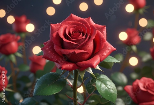 red rose flower with bokeh effect background for love, ai