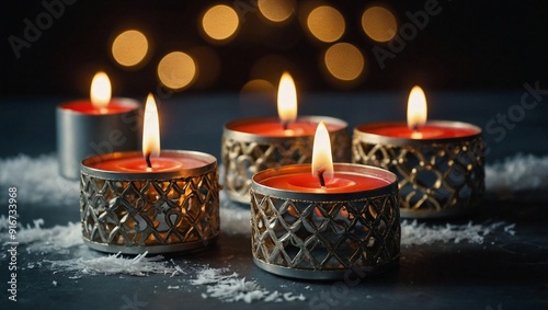 christmas candles on a red background