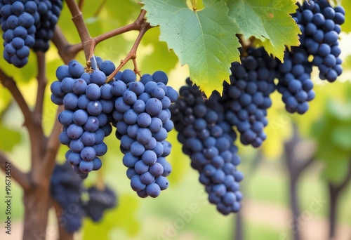 Wallpaper Mural blue wine grapes on branch and blurred background, ai Torontodigital.ca