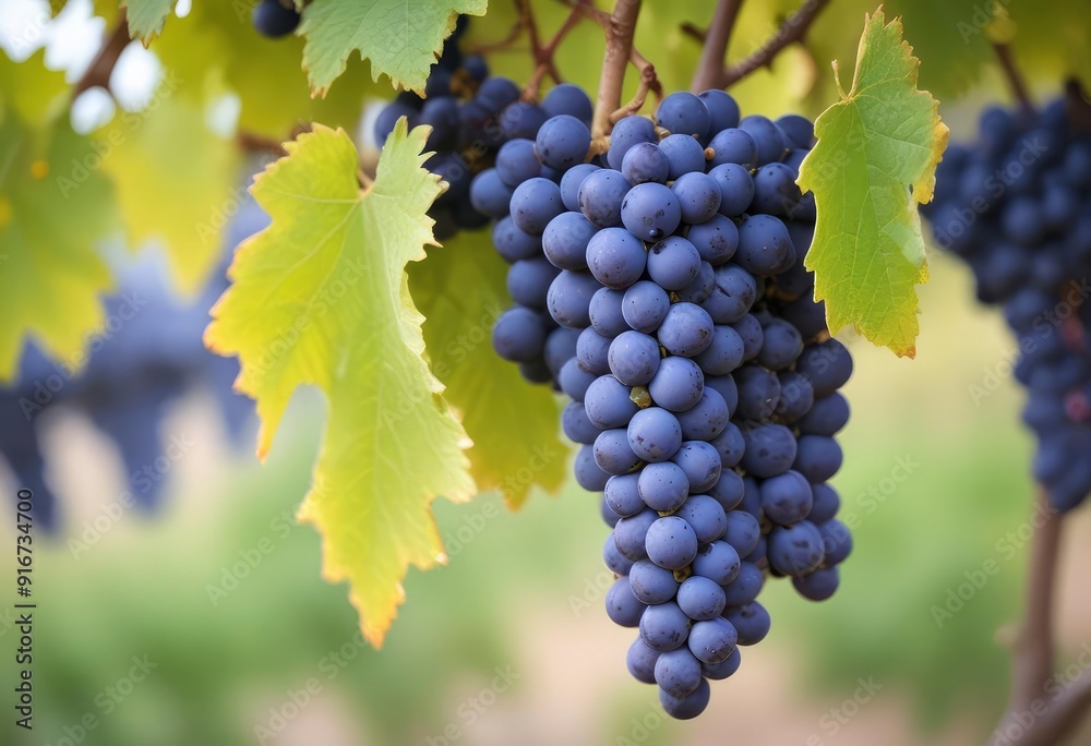 blue wine grapes on branch and blurred background, ai blue wine grapes on branch and blurred background, ai