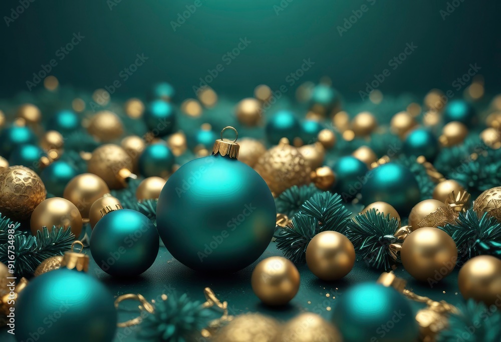 dark green blue golden christmas blur background, ai