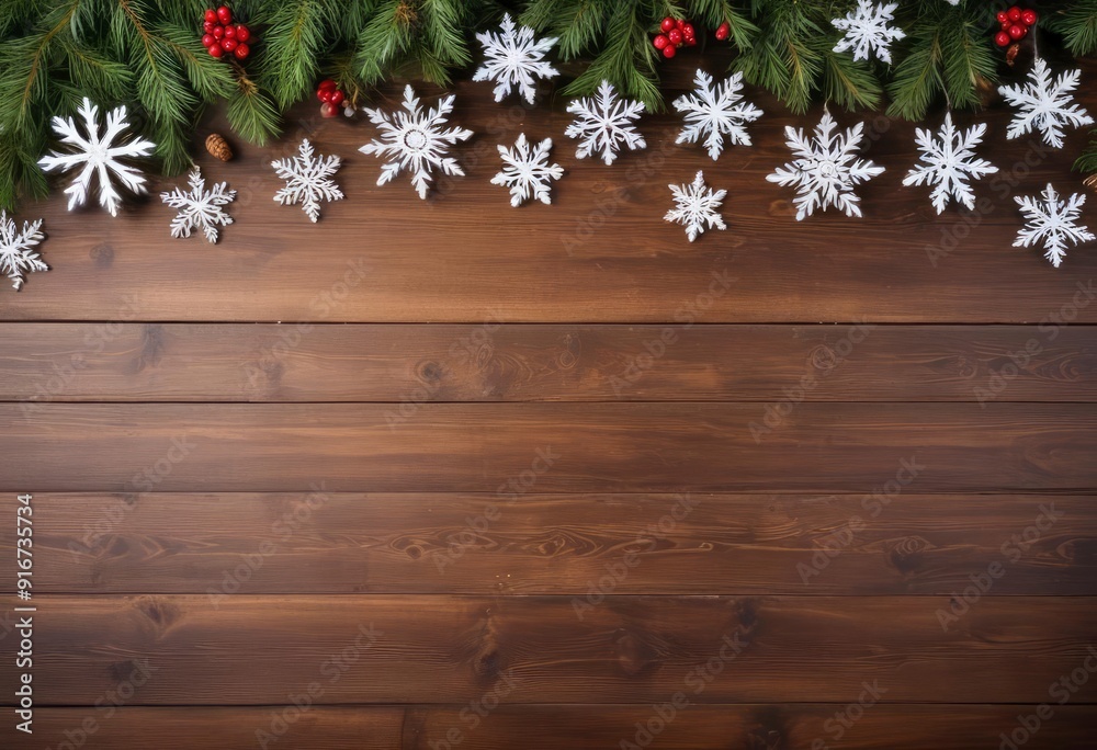 christmas snowflake background on wooden table with copy space, ai christmas snowflake background on wooden table with copy space, ai