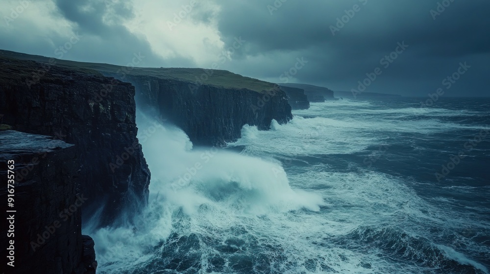Powerful Waves Crashing Against Rugged Cliffs Powerful Waves Crashing Against Rugged Cliffs